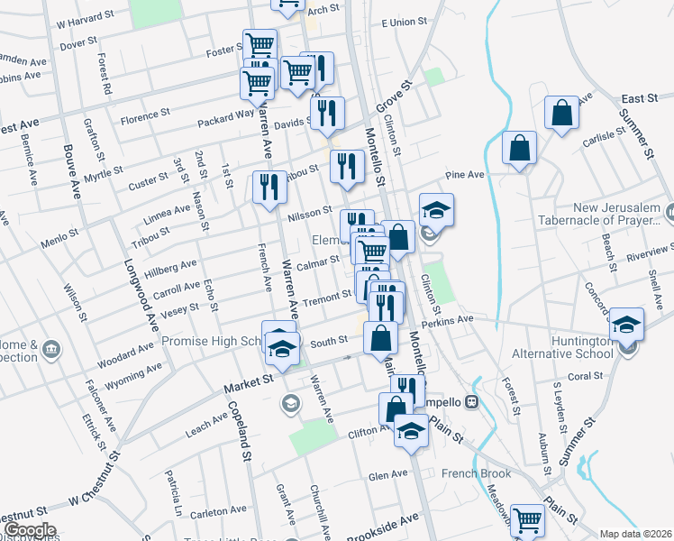 map of restaurants, bars, coffee shops, grocery stores, and more near 4 Essex Street in Brockton