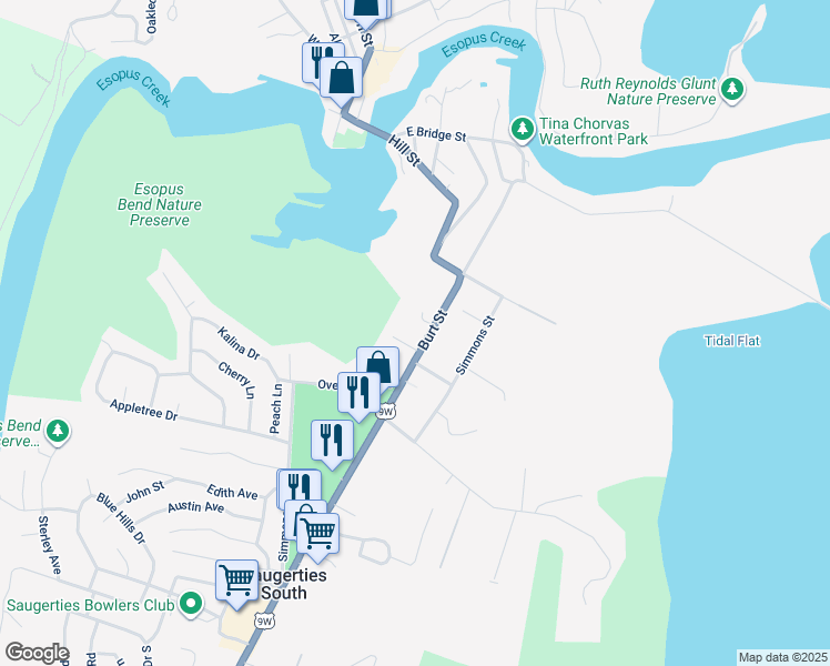 map of restaurants, bars, coffee shops, grocery stores, and more near 134 Burt Street in Saugerties