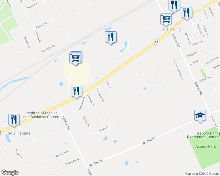 map of restaurants, bars, coffee shops, grocery stores, and more near 2932 Lena Court in Erie
