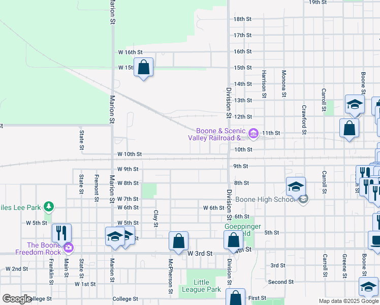 map of restaurants, bars, coffee shops, grocery stores, and more near 1003 Grant Street in Boone