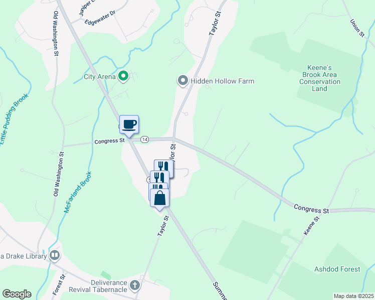 map of restaurants, bars, coffee shops, grocery stores, and more near 118 Congress Street in Pembroke