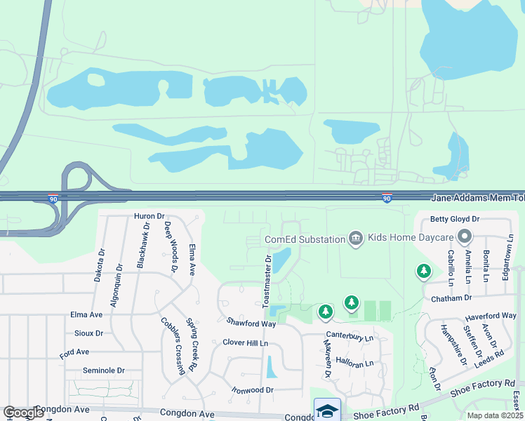 map of restaurants, bars, coffee shops, grocery stores, and more near 1186 Meagan Court in Elgin