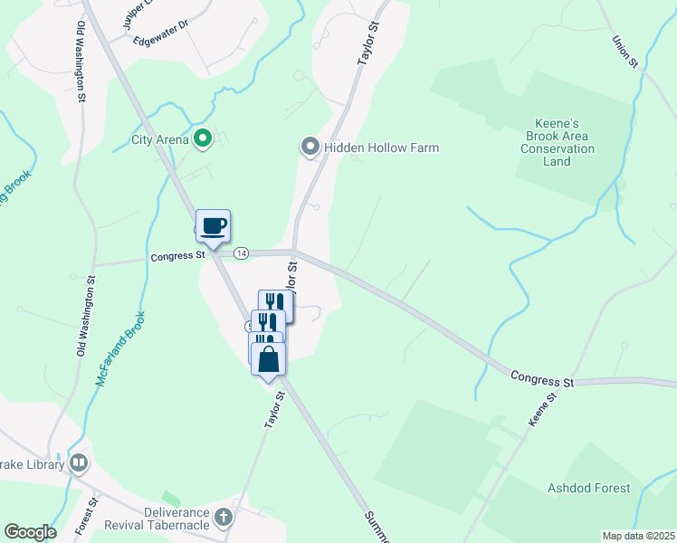 map of restaurants, bars, coffee shops, grocery stores, and more near 118 Congress Street in Pembroke