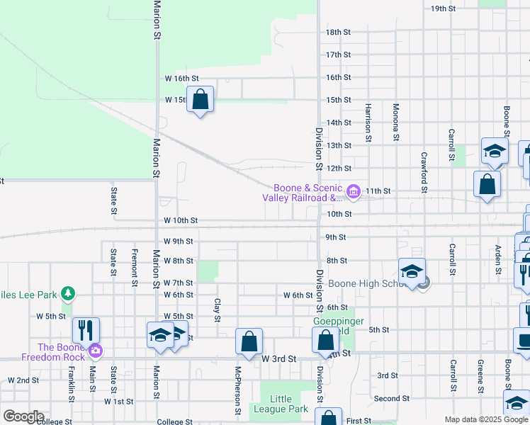 map of restaurants, bars, coffee shops, grocery stores, and more near 1003 Grant Street in Boone