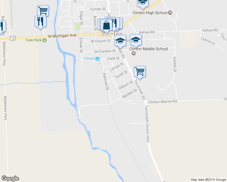 map of restaurants, bars, coffee shops, grocery stores, and more near 714 Joseph Kies Street in Clinton