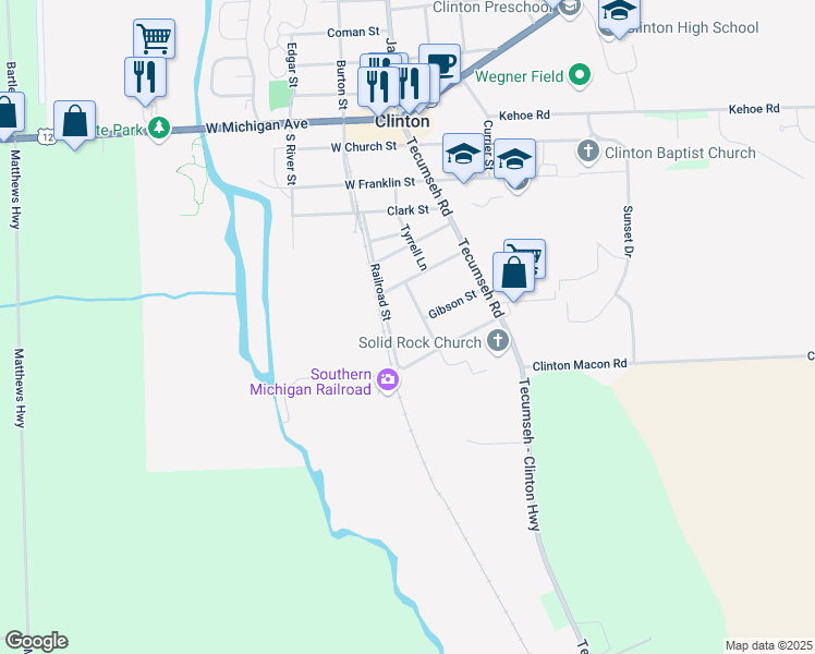 map of restaurants, bars, coffee shops, grocery stores, and more near 714 Joseph Kies Street in Clinton