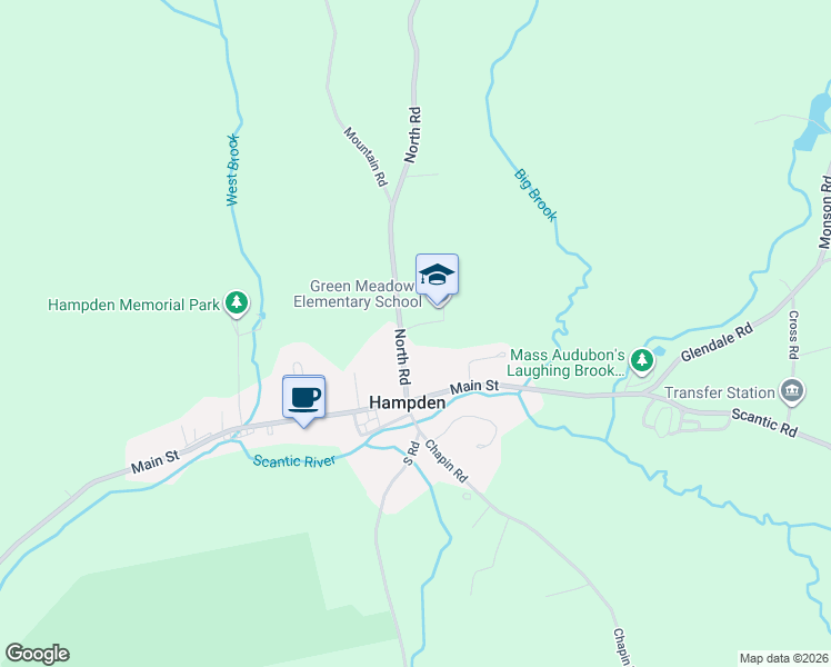 map of restaurants, bars, coffee shops, grocery stores, and more near 30 North Road in Hampden
