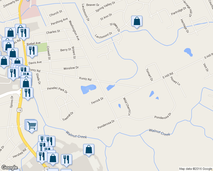 map of restaurants, bars, coffee shops, grocery stores, and more near 1411 Kuntz Rd in Erie