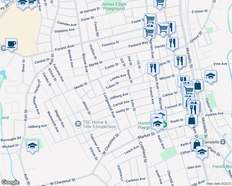 map of restaurants, bars, coffee shops, grocery stores, and more near 217 Nilsson Street in Brockton