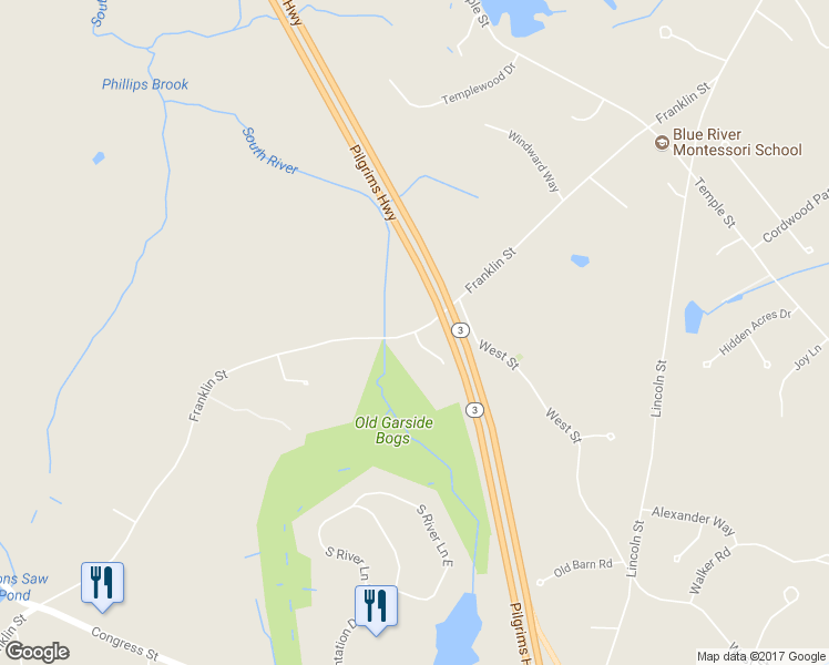 map of restaurants, bars, coffee shops, grocery stores, and more near 1 Franklin Place in Duxbury