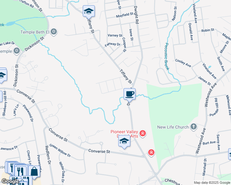 map of restaurants, bars, coffee shops, grocery stores, and more near 27 Gail Street in Springfield