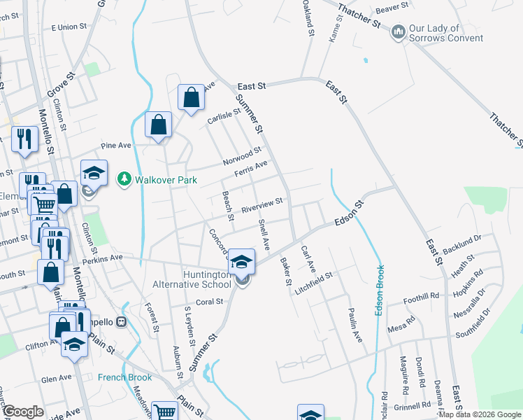 map of restaurants, bars, coffee shops, grocery stores, and more near 43 Snell Avenue in Brockton