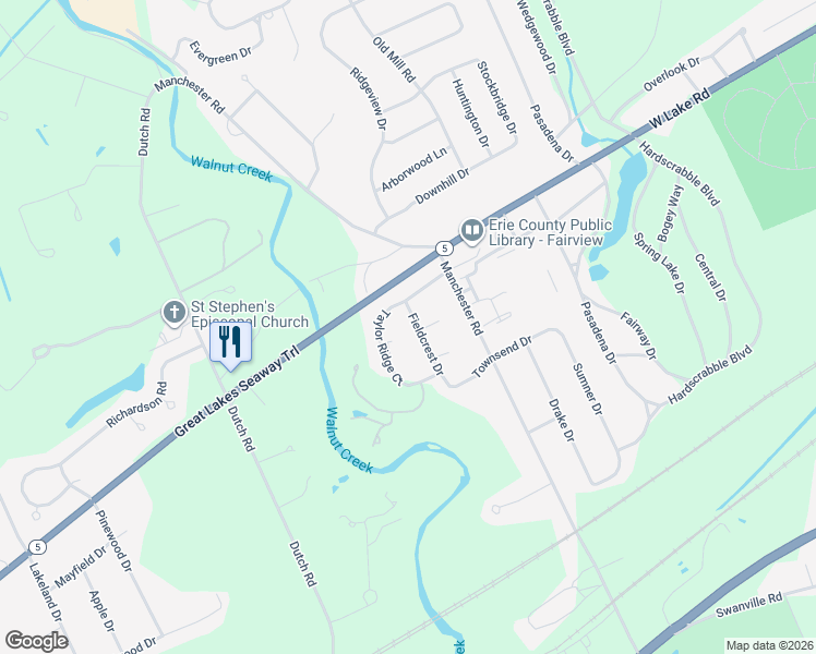 map of restaurants, bars, coffee shops, grocery stores, and more near 1315 Taylor Ridge Ct in Erie