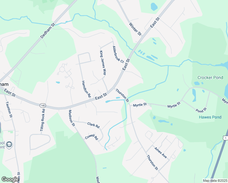map of restaurants, bars, coffee shops, grocery stores, and more near 370 East Street in Wrentham