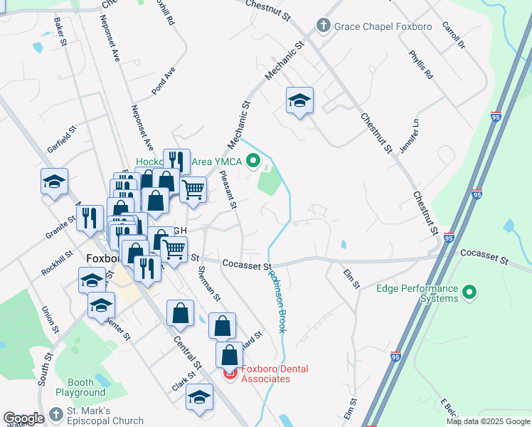 map of restaurants, bars, coffee shops, grocery stores, and more near 26 Fuller Road in Foxborough