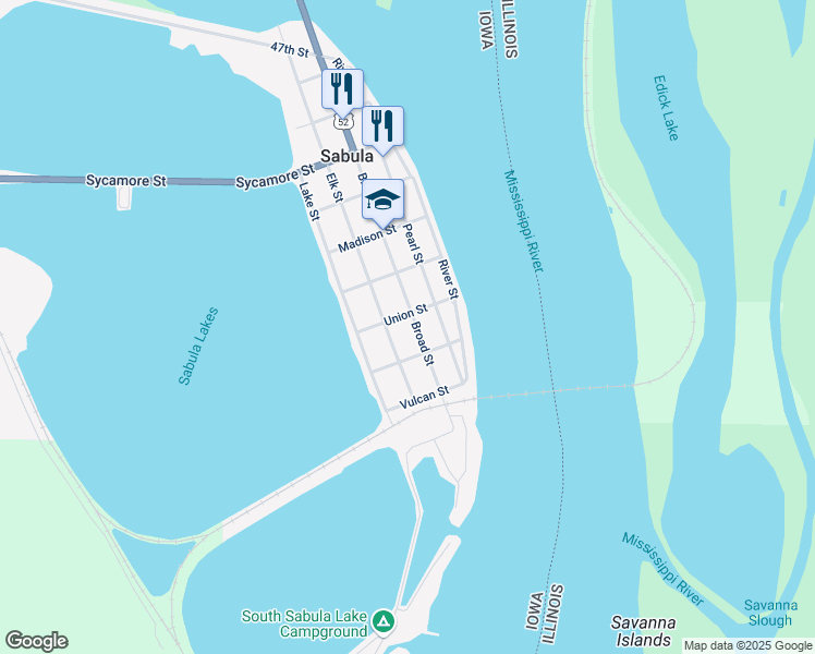 map of restaurants, bars, coffee shops, grocery stores, and more near 901-999 Broad Street in Sabula