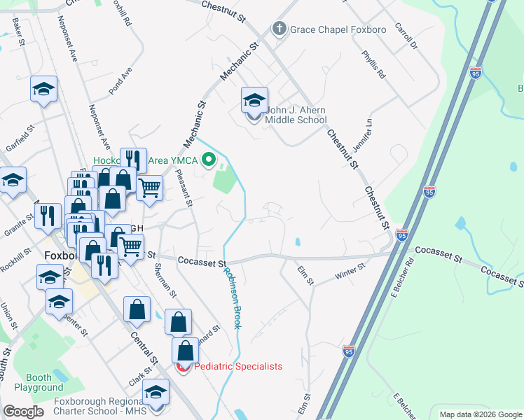 map of restaurants, bars, coffee shops, grocery stores, and more near 17 Fuller Road in Foxborough