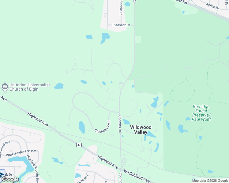 map of restaurants, bars, coffee shops, grocery stores, and more near 13N615 Gunpowder Lane in Elgin