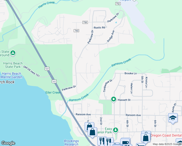 map of restaurants, bars, coffee shops, grocery stores, and more near 1364 Hampton Rd in Brookings
