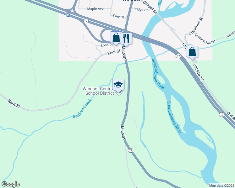 map of restaurants, bars, coffee shops, grocery stores, and more near 1191 New York 79 in Windsor