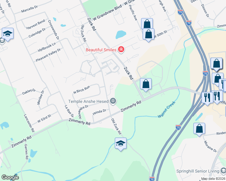 map of restaurants, bars, coffee shops, grocery stores, and more near 5319 Zuck Rd in Erie