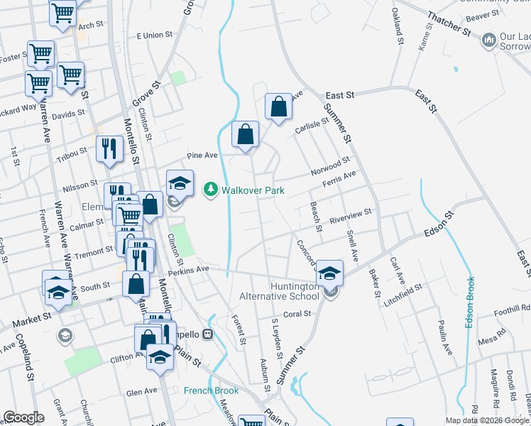 map of restaurants, bars, coffee shops, grocery stores, and more near 9 Pauline Street in Brockton