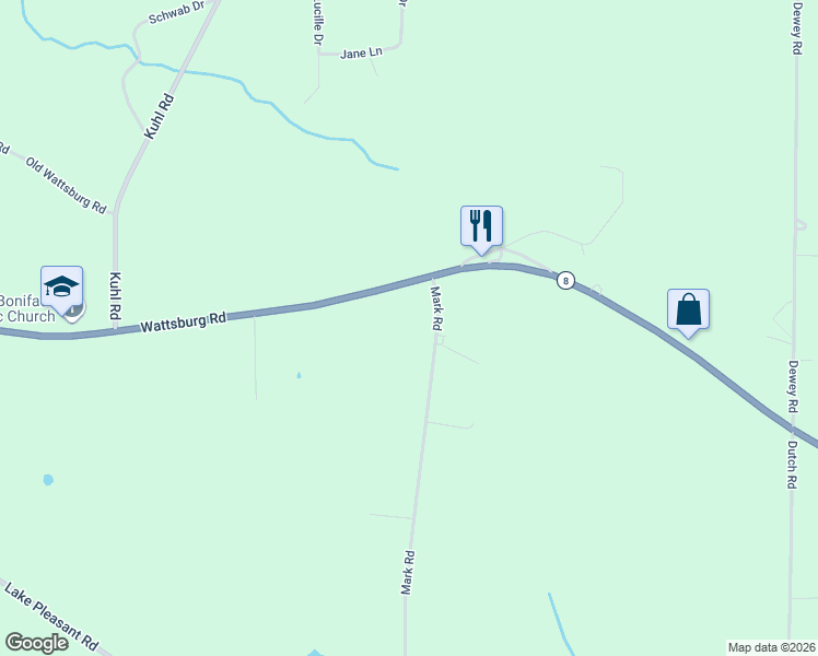 map of restaurants, bars, coffee shops, grocery stores, and more near 9650 Mark Rd in Erie