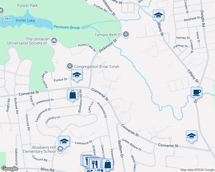 map of restaurants, bars, coffee shops, grocery stores, and more near 690 Converse Street in Springfield