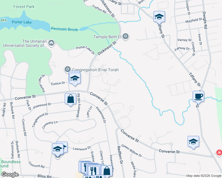 map of restaurants, bars, coffee shops, grocery stores, and more near 39 Williamsburg Drive in Springfield