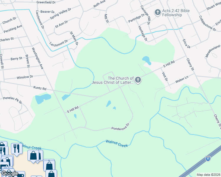map of restaurants, bars, coffee shops, grocery stores, and more near 1225 S Hill Rd in Erie