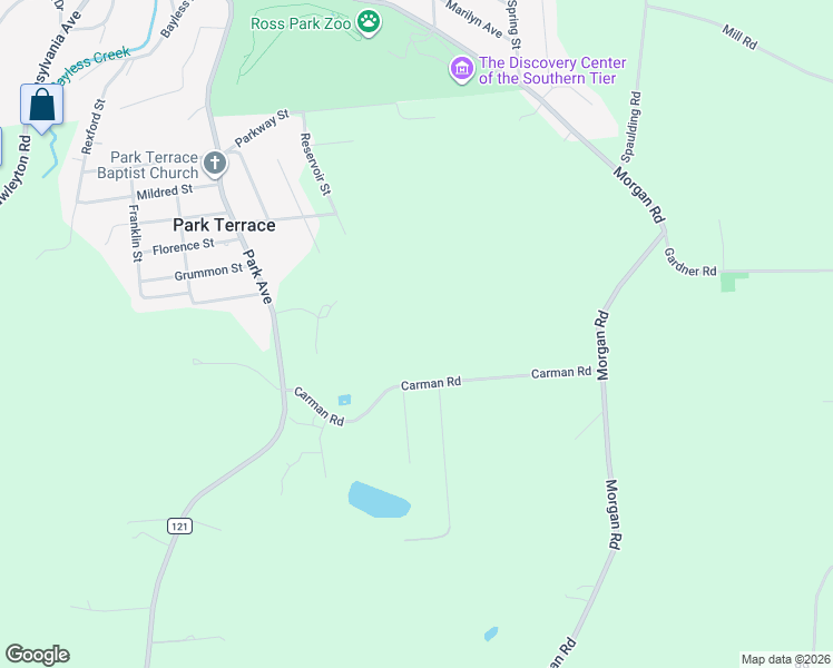 map of restaurants, bars, coffee shops, grocery stores, and more near 3637 Carman Road in Binghamton