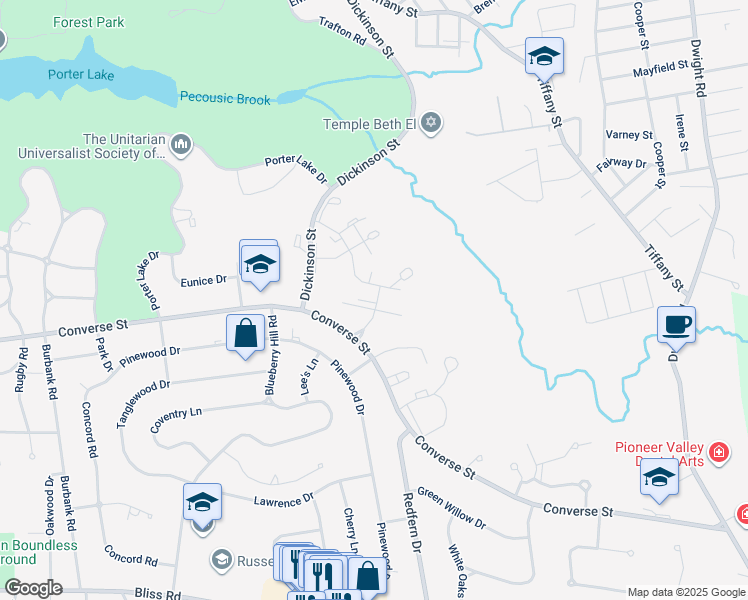 map of restaurants, bars, coffee shops, grocery stores, and more near 44 Williamsburg Drive in Springfield