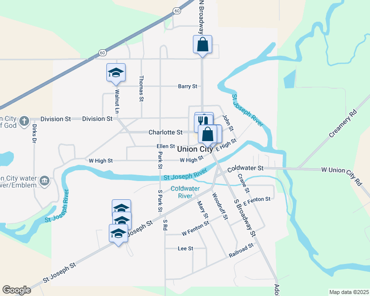 map of restaurants, bars, coffee shops, grocery stores, and more near 213 Ellen Street in Union City