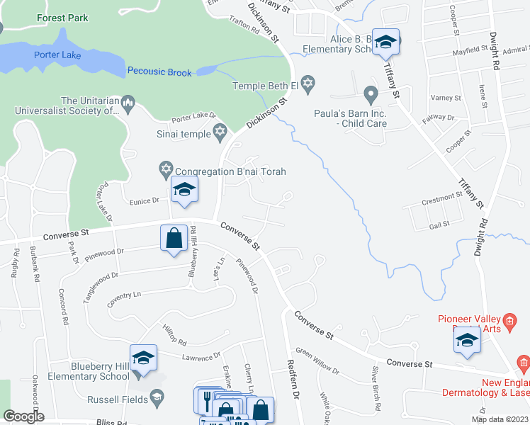 map of restaurants, bars, coffee shops, grocery stores, and more near 36 Williamsburg Drive in Springfield