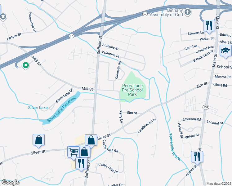 map of restaurants, bars, coffee shops, grocery stores, and more near 9 Mill Street in Agawam