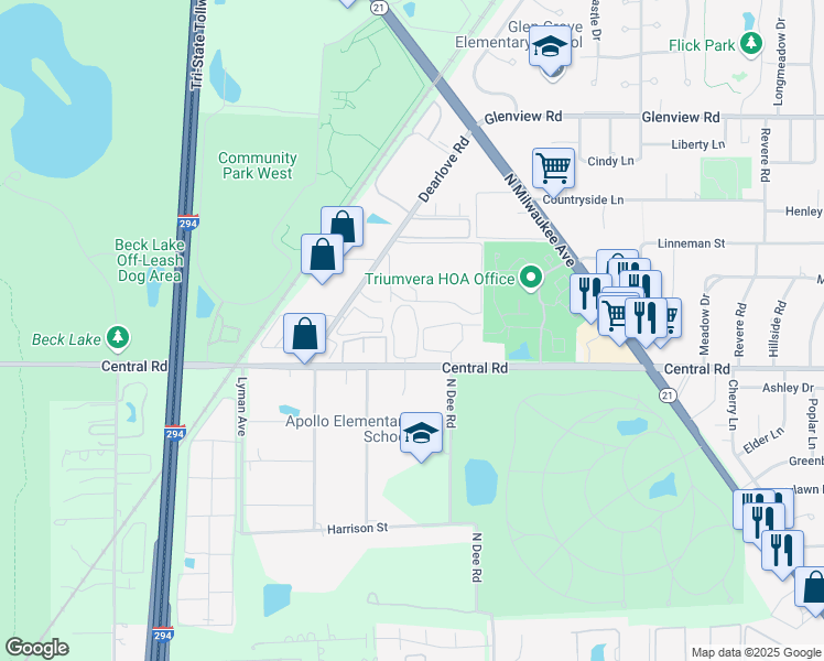 map of restaurants, bars, coffee shops, grocery stores, and more near 649 Quincy Bridge Lane in Glenview
