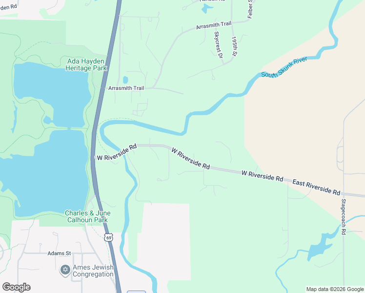 map of restaurants, bars, coffee shops, grocery stores, and more near 413 W Riverside Rd in Ames