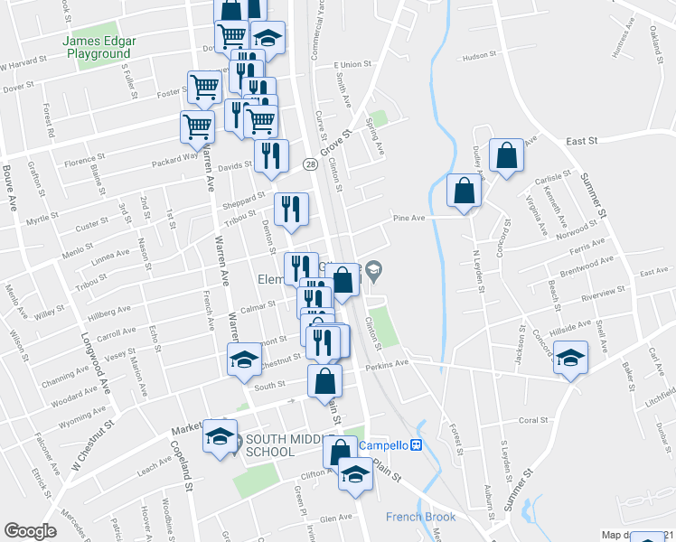 map of restaurants, bars, coffee shops, grocery stores, and more near 898 Montello Street in Brockton