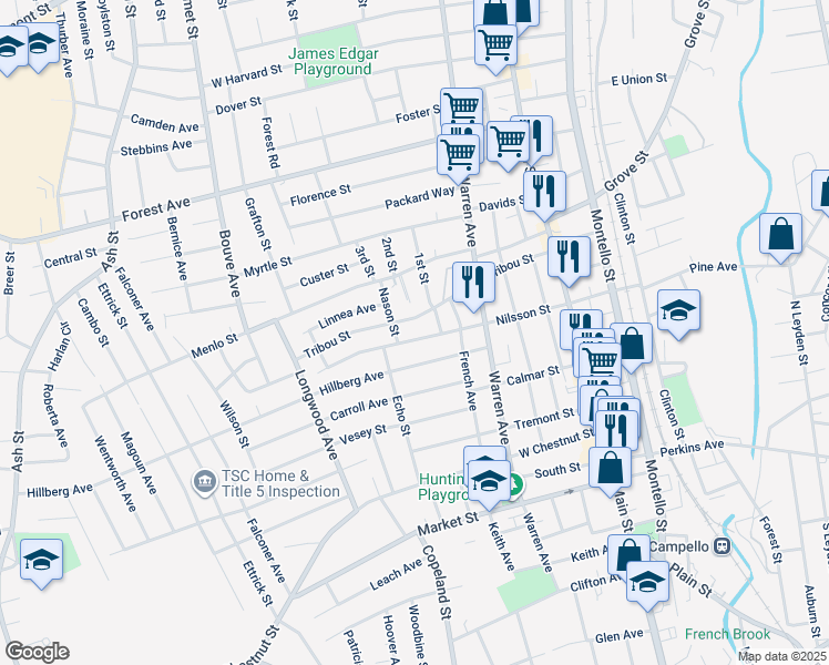 map of restaurants, bars, coffee shops, grocery stores, and more near 139 Tribou Street in Brockton