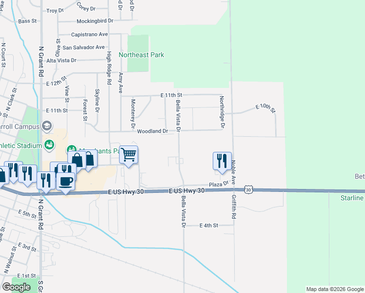 map of restaurants, bars, coffee shops, grocery stores, and more near 818-988 Bella Vista Drive in Carroll