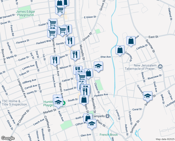 map of restaurants, bars, coffee shops, grocery stores, and more near 898 Montello Street in Brockton