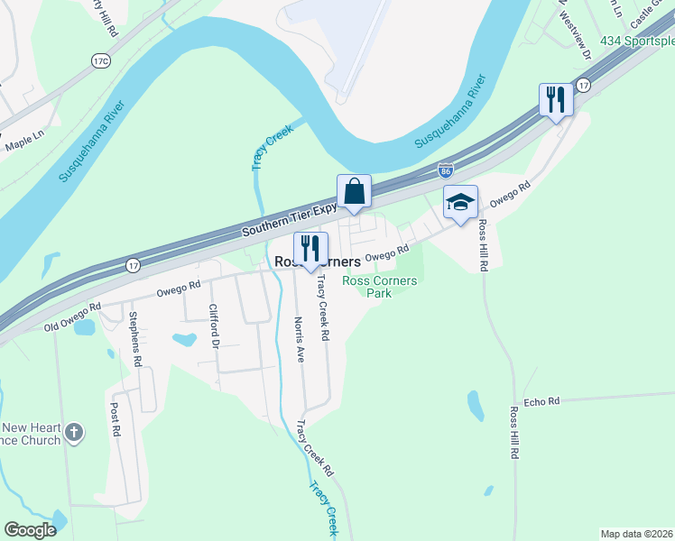 map of restaurants, bars, coffee shops, grocery stores, and more near 2307 Owego Rd in Vestal
