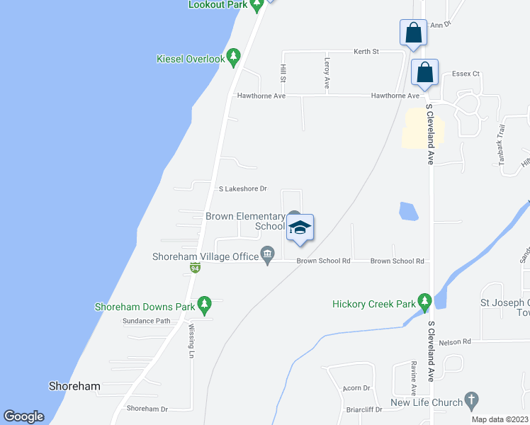 map of restaurants, bars, coffee shops, grocery stores, and more near 2801 East Hanley Road in Shoreham