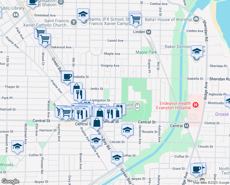 map of restaurants, bars, coffee shops, grocery stores, and more near 2728 Eastwood Avenue in Evanston