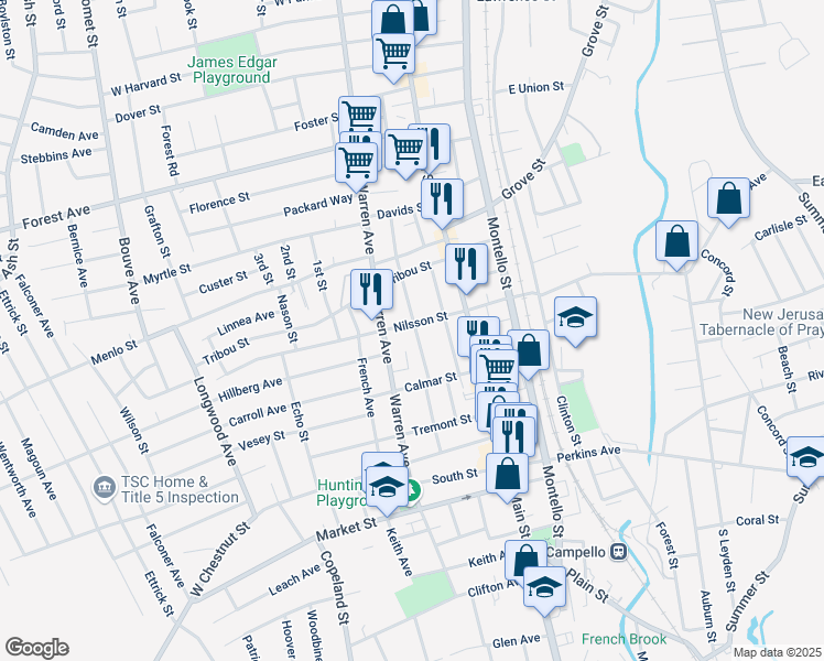 map of restaurants, bars, coffee shops, grocery stores, and more near 151 Laureston Street in Brockton
