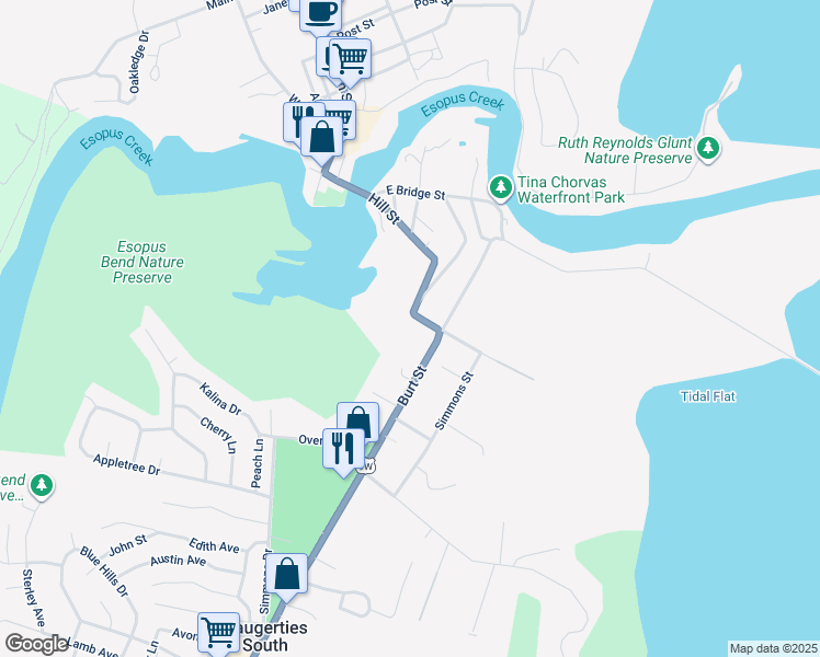 map of restaurants, bars, coffee shops, grocery stores, and more near 162 Burt Street in Saugerties