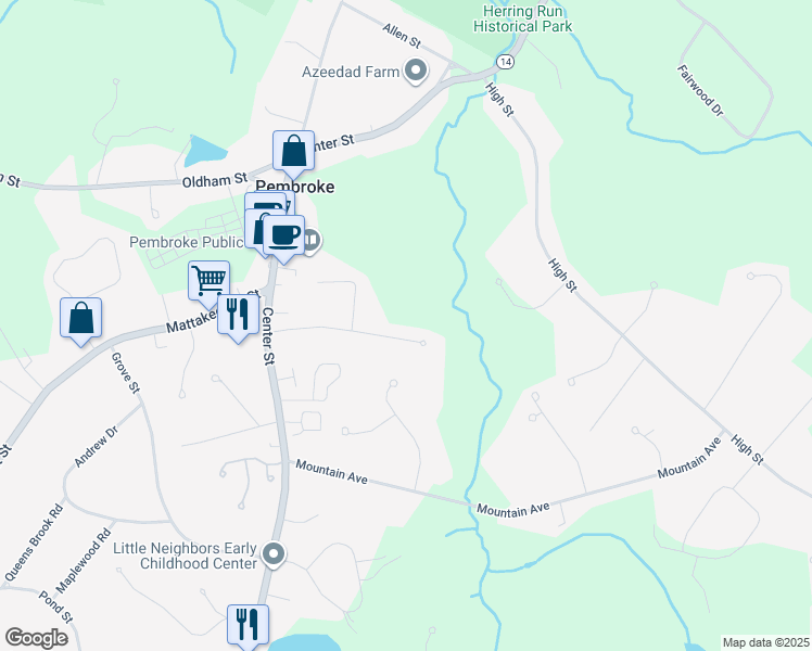 map of restaurants, bars, coffee shops, grocery stores, and more near 54 Elliott Avenue in Pembroke