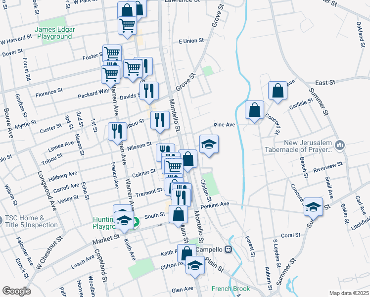 map of restaurants, bars, coffee shops, grocery stores, and more near 898 Montello Street in Brockton