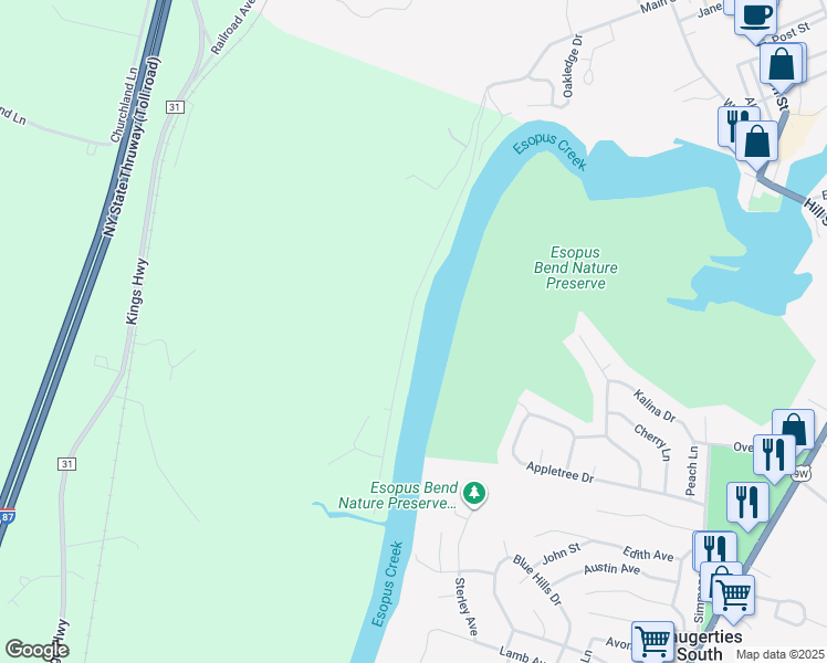 map of restaurants, bars, coffee shops, grocery stores, and more near 123 Esopus Creek Road in Saugerties