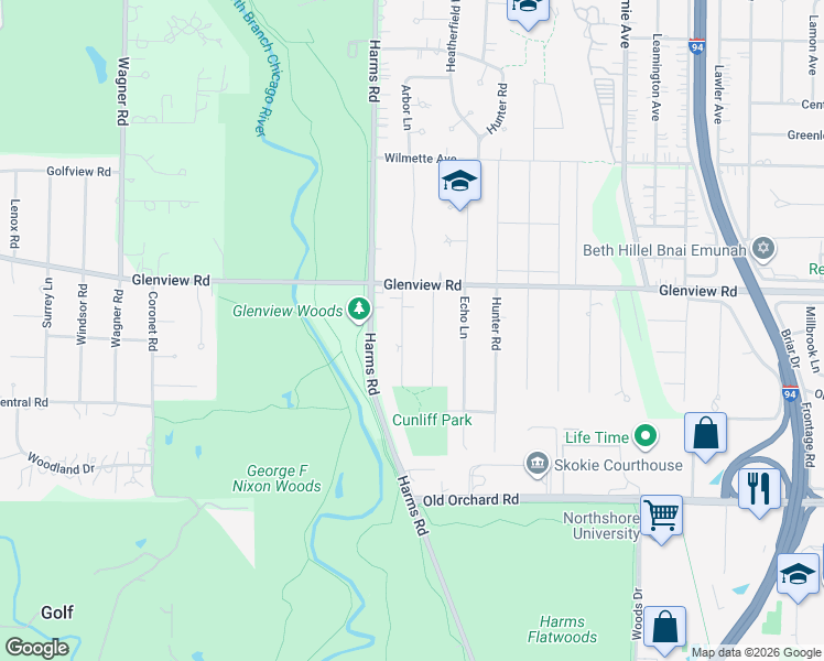 map of restaurants, bars, coffee shops, grocery stores, and more near 710 Beaver Road in Glenview